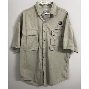 Hook & Tackle Mens‎ Shirt Size L Tan Fishing Button Up Short Sleeves Outdoor